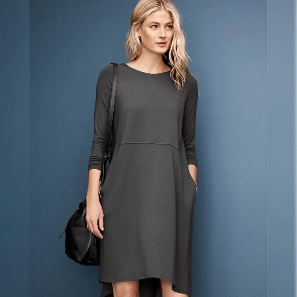 EILEEN FISHER Viscose-Jersey Flare DressIn A Charcoal Gray Women's Size Small.A